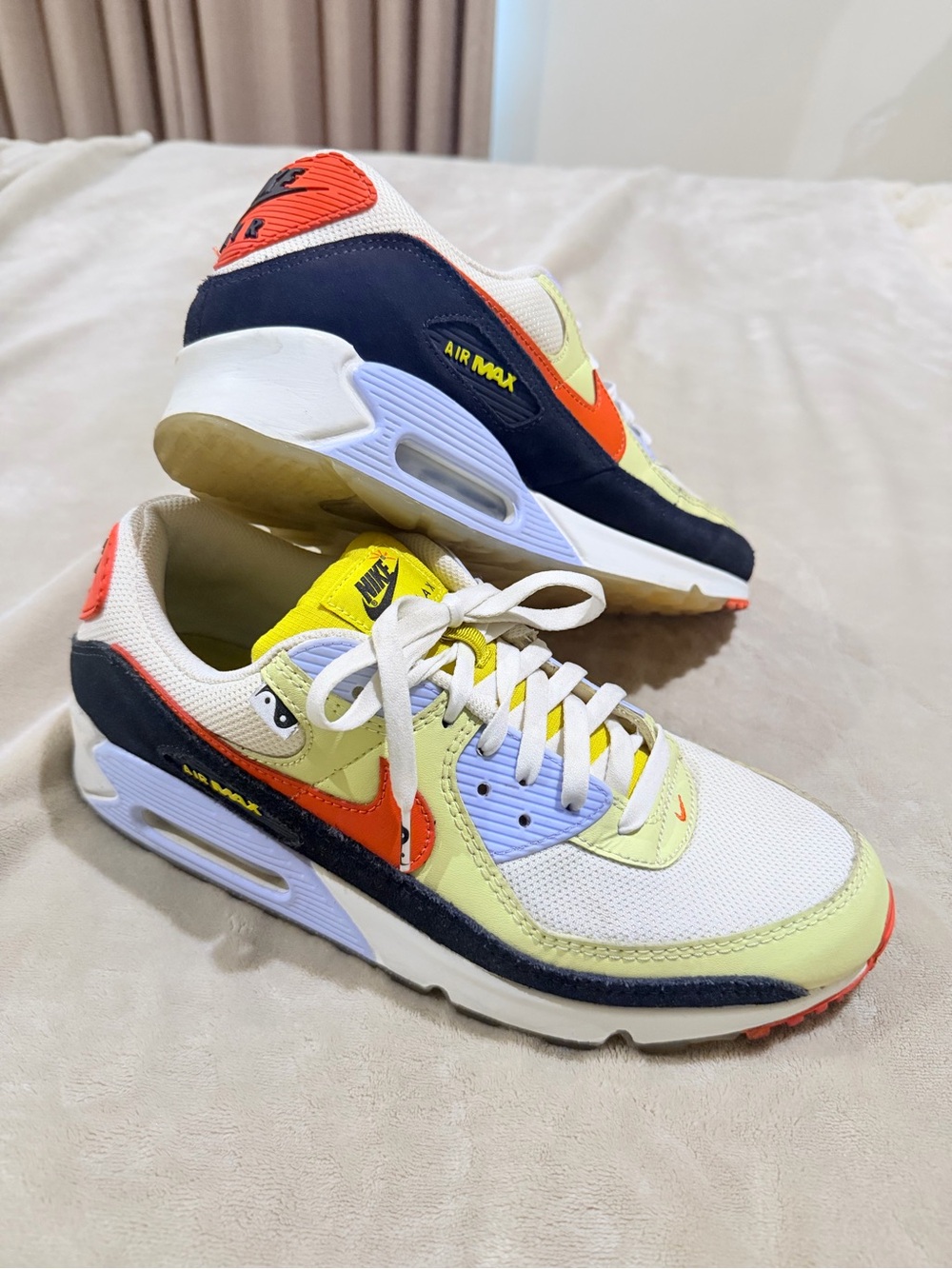 Nike Men' Air Max Sneakers in White, Neon Yellow, Orange, Navy